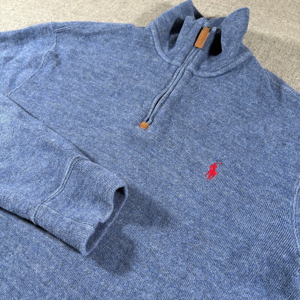 Polo Ralph Lauren Quarter Zip Pullover Mens Medium Blue Heathered Cotton Knit